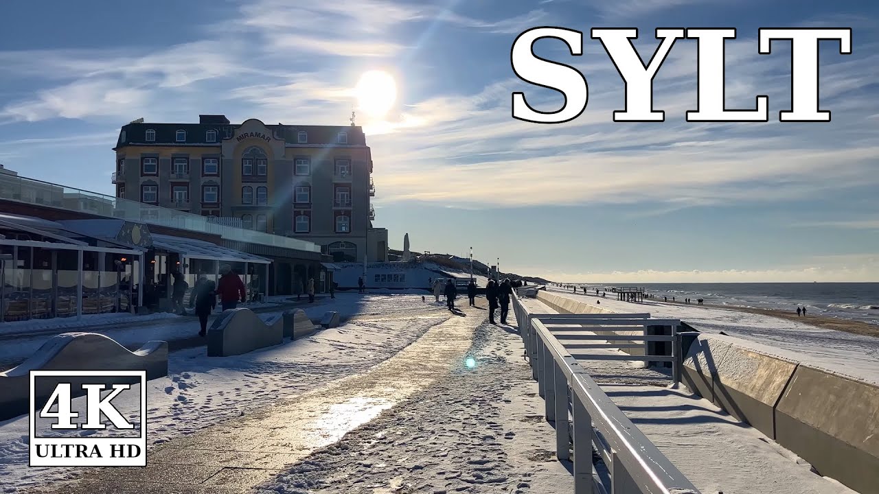 Jetzt in Westerland Sylt über die verschneite Promenade spazieren 🇩🇪 4K virtual walk Deutschland