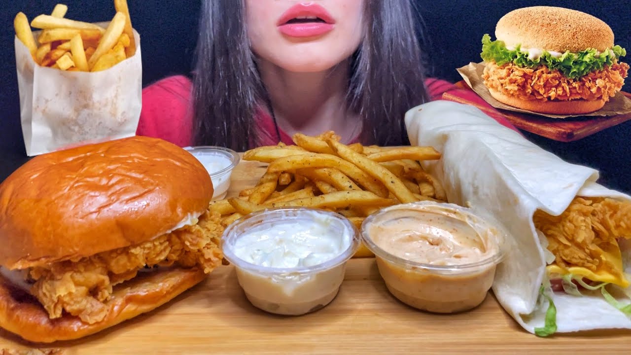 POPEYES FAST FOOD | FRIED CHICKEN BURGER + CRISPY SANDWICH + FRIES | MUKBANG ASMR | EATING SOUNDS