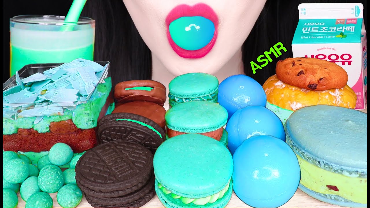 ASMR MINT CHOCOLATE SQUARE CAKE, MINT BEACH, MINT CHOCOLATE BALL 민트 초코 디저트, 스퀘어 케이크 먹방 EATING SOUNDS
