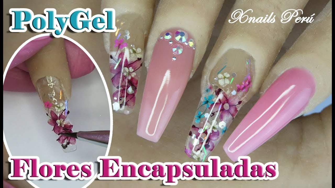 Uñas con FLORES ENCAPSULADAS CRISTAL  / Xnails Peru