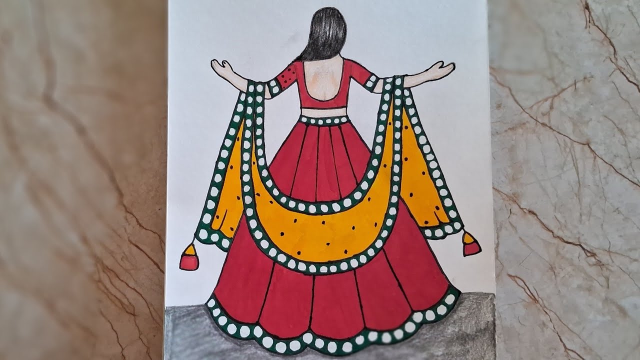 Beautiful girl drawing with lehenga easy girl drawing step by step #trending #viral # video 