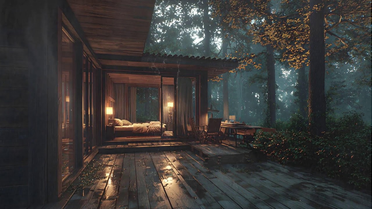 🌧️Peaceful Rain Cabin by the Lakeside Forest - Raindrops & Thunder | Ambience for Deep Sleep