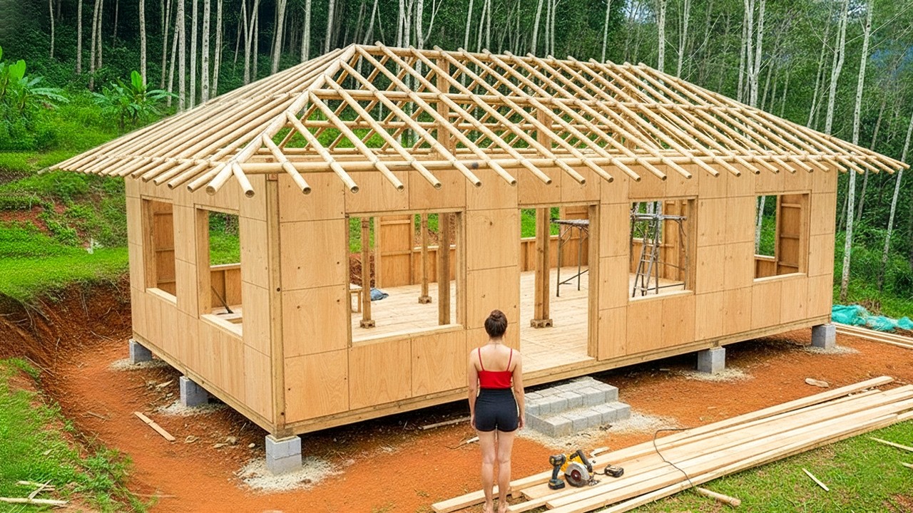 Full Process: Girl Builds an Amazing Wooden House in 1 Month – Unbelievable Transformation