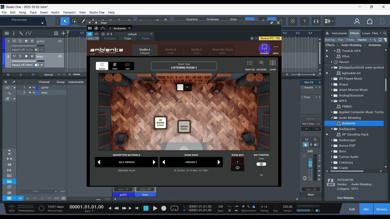 Audio Modeling Ambiente in Studio One. First steps.