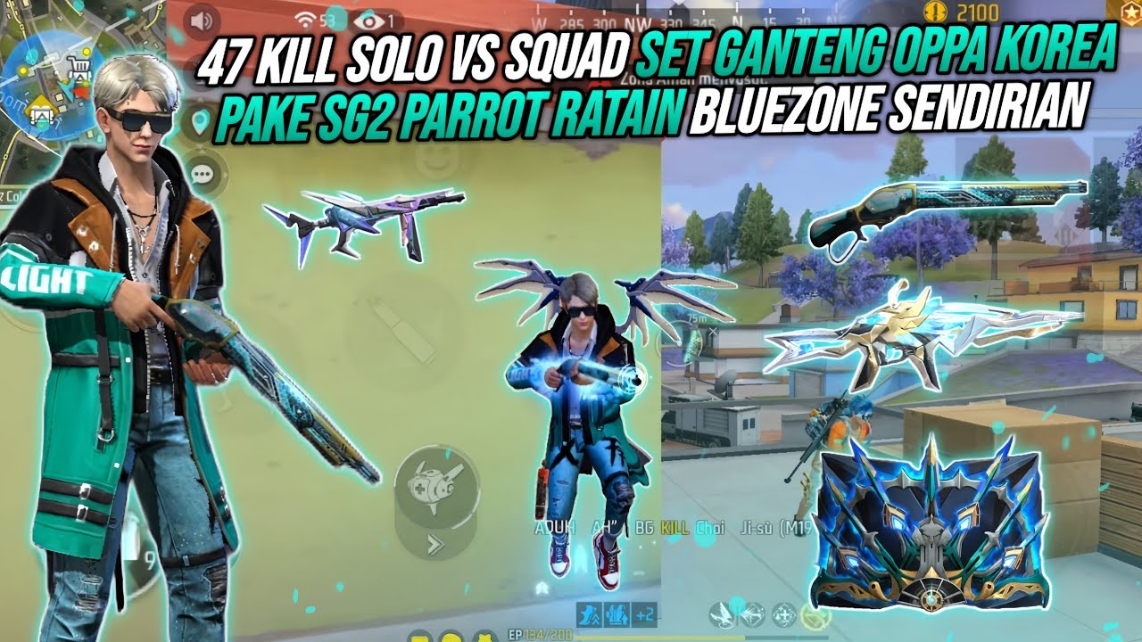 47 KILL SOLO VS SQUAD SET GANTENG CLUBBER OPPA KOREA !!! BAR-BAR RATAIN BLUEZONE PAKE SG2 PARROT