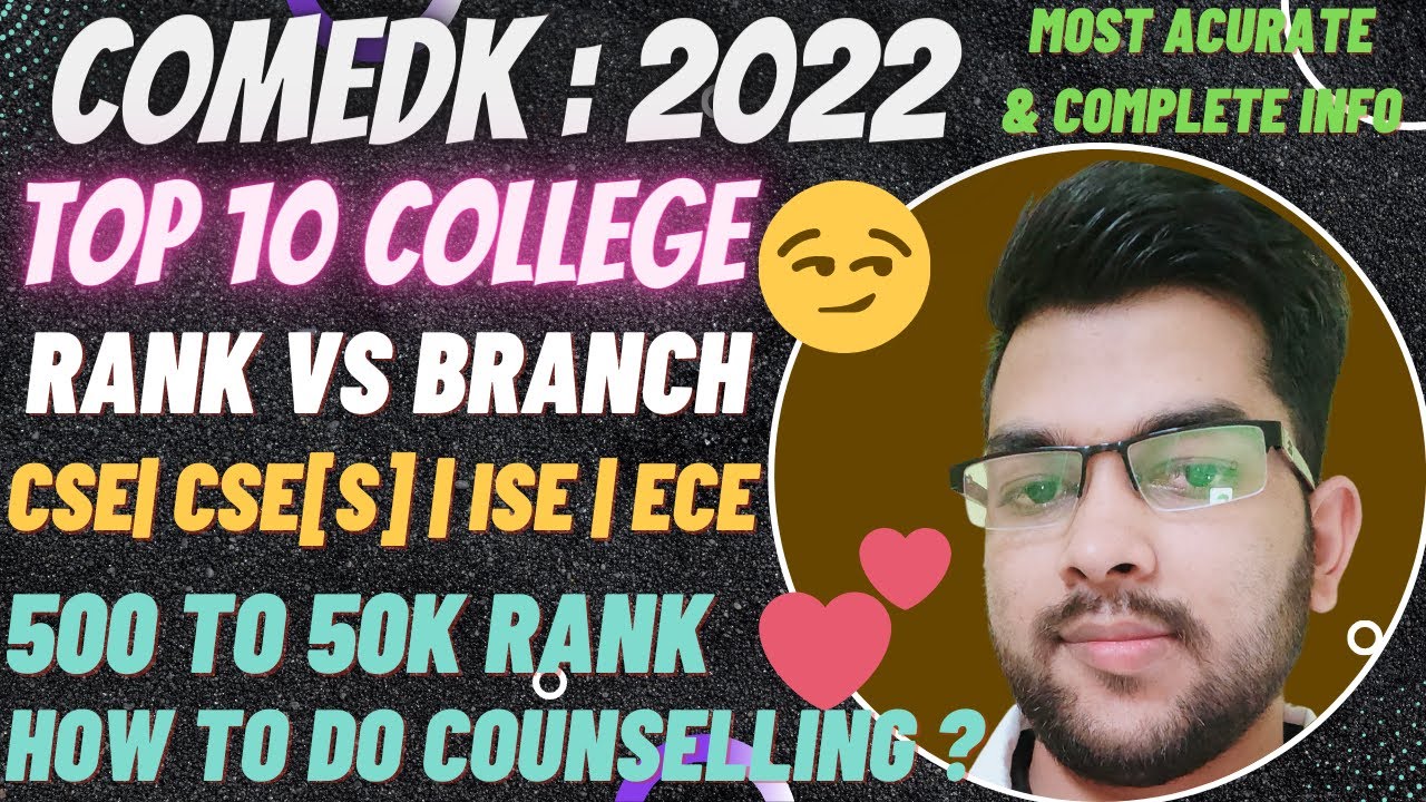 Comedk 2022 Top 10 college Expected cutoff | Rank vs Branch #comedk #cutoff #Rankvscollege #results