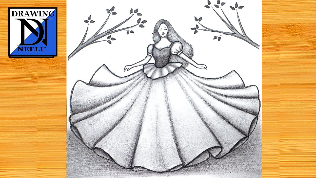 How to Draw a Girl with Princess Dress - Easy Drawing || Pencil Sketch for Beginners | Girl drawing