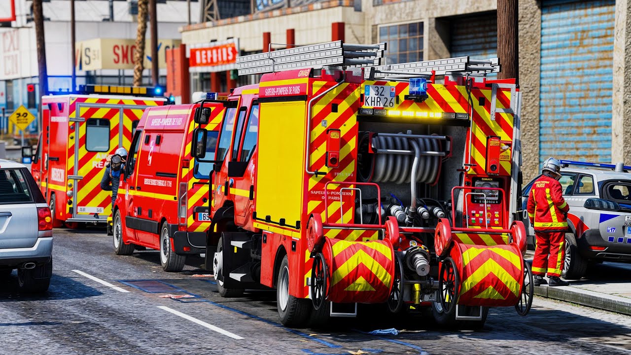 [GTA 5] LES POMPIERS DE PARIS SAUVENT UN HOMME BLESSÉ PAR BALLE  #89
