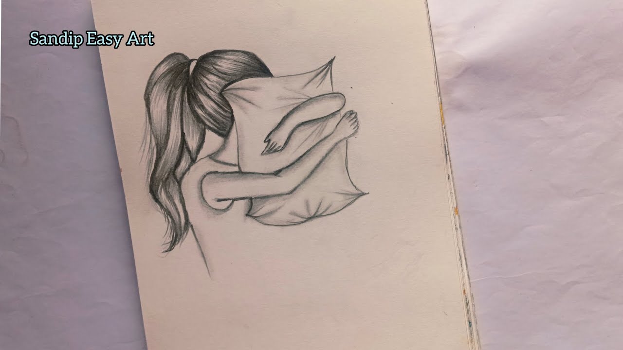 How to draw a girl covered her face with a pillow || step by step / girl drawing pencil sketch