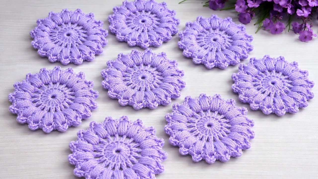 Easy crocheted knitting motif flower making💜#crochet #knitting #diy #handmade 
