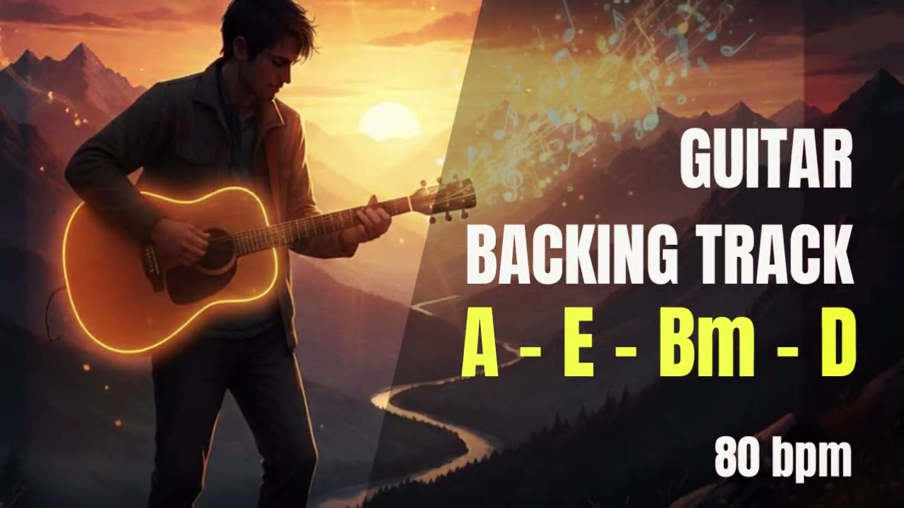 Acoustic Guitar Pop Backing Track 80 BPM A-E-Bm-D - Base de Guitarra Ac&uacute;stica 80 BPM A-E-Bm-D