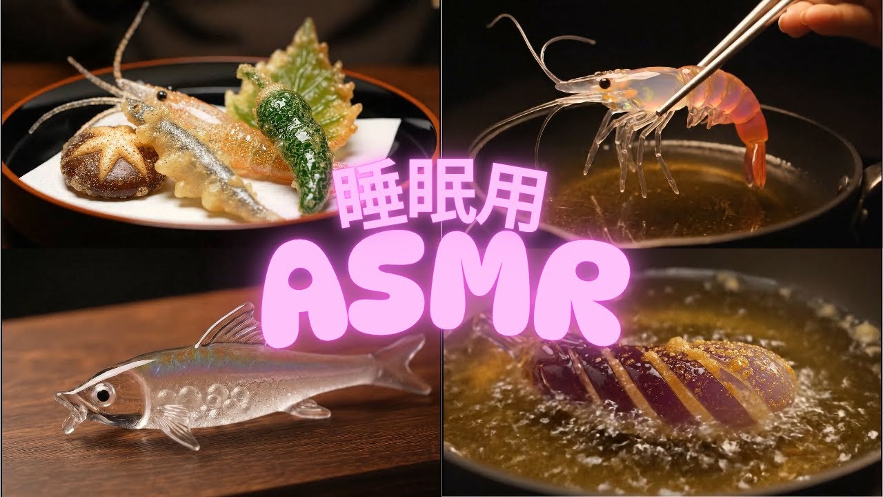 【睡眠用ASMR】１時間耐久/睡眠用/作業用💎至極の美しいクリスタルな天ぷらを揚げる ジュワッ、シュワシュワ、パチパチ、、、#asmr #relax #experiment #foodasmr
