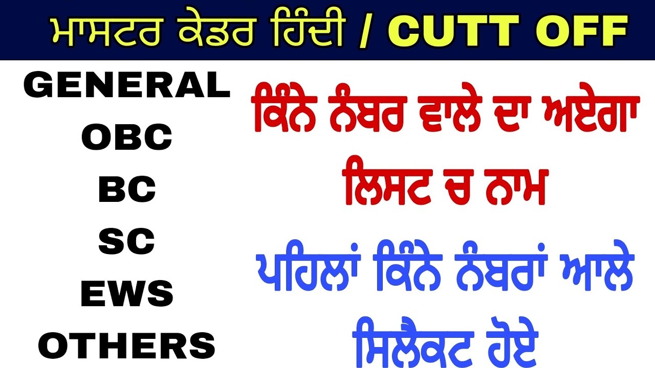 Master Cadre Hindi Cutt Off, master cadre exam highest and lowest merit expected cut off