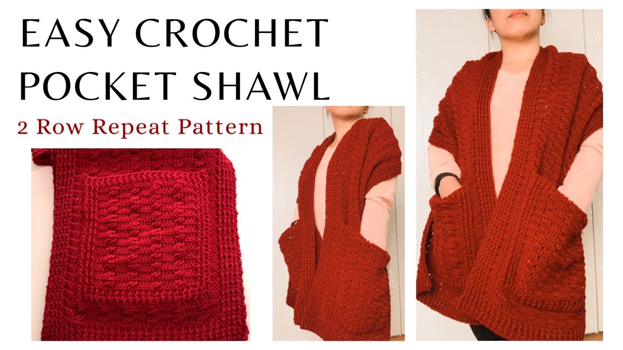 CROCHET POCKET SHAWL | EASY 2 ROW REPEAT PATTERN | CROCHET BY BEV
