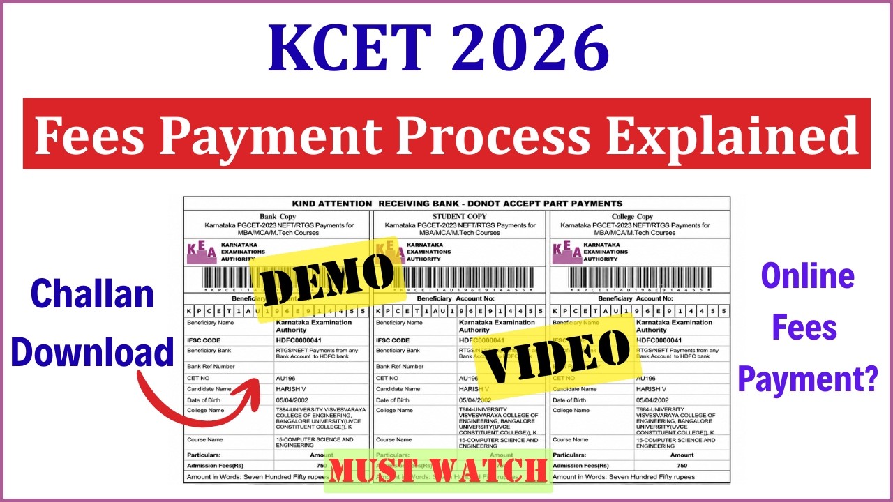 KCET 2026 Fees Payment Process | KCET 2026 Challan Download | How to Download Challan for KCET 2026