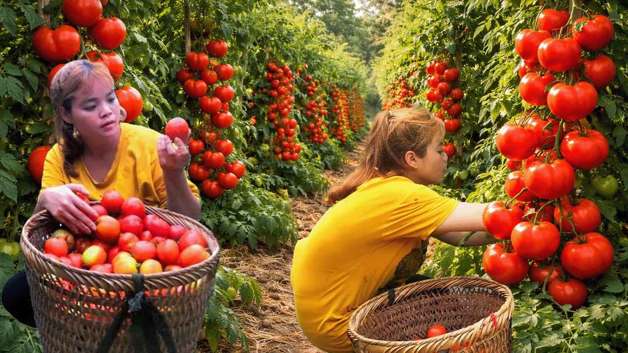 Single Mother Works Hard to Earn Money | Harvesting Tomatoes to Sell from Garden