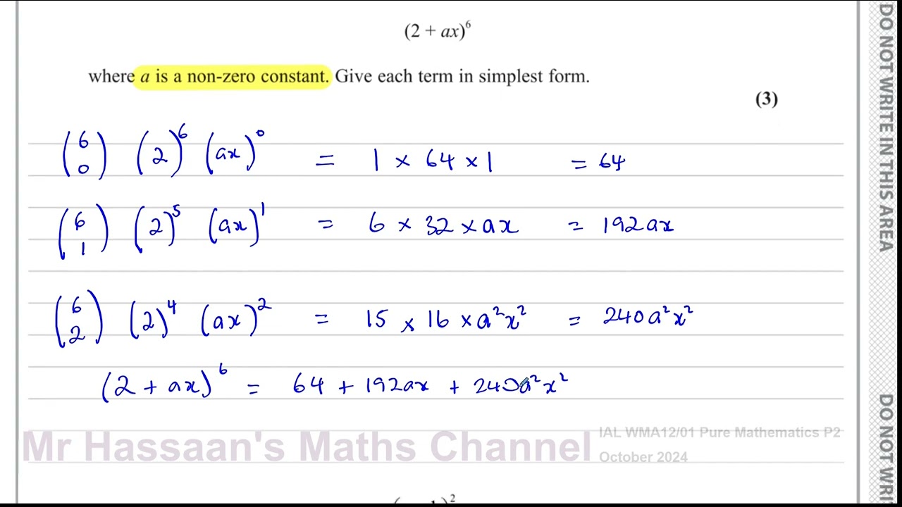 WMA12/01, (Edexcel), IAL, P2, октябрь 2024 г., Q5, Биномиальное разложение