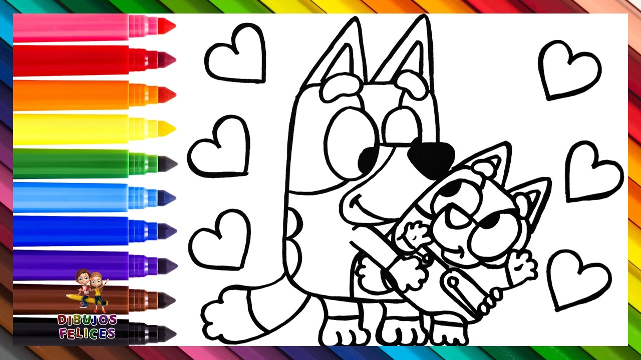 Dibujar Y Colorear A Bluey Sosteniendo A La Beb&eacute; Bingo 🐶👩&zwj;🍼🍼❤️🧡💛💚💙💜🌈 Dibujos Para Ni&ntilde;os