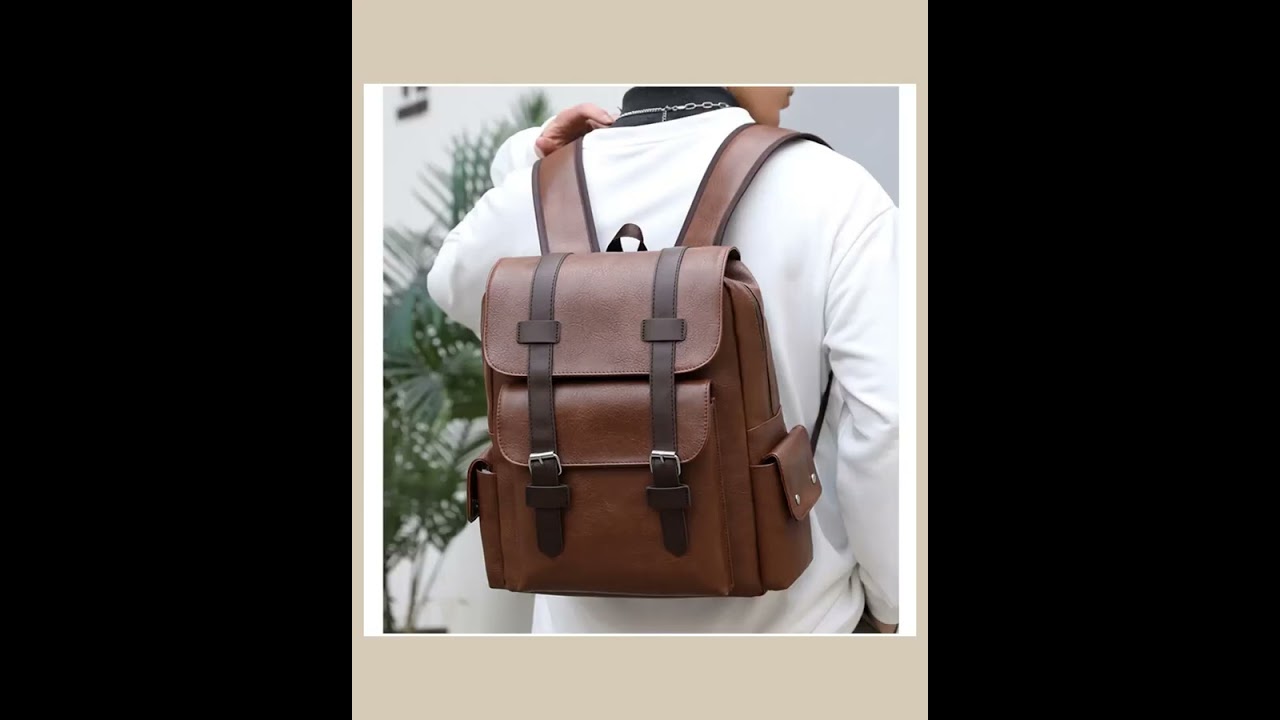 Brown Leather Laptop Backpack for Men, Work Business Travel Office Backpack College Bookbag, Casu...