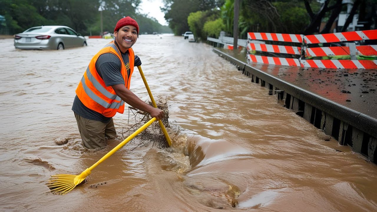 Massive Drain Unclog During Extreme Street Flood!