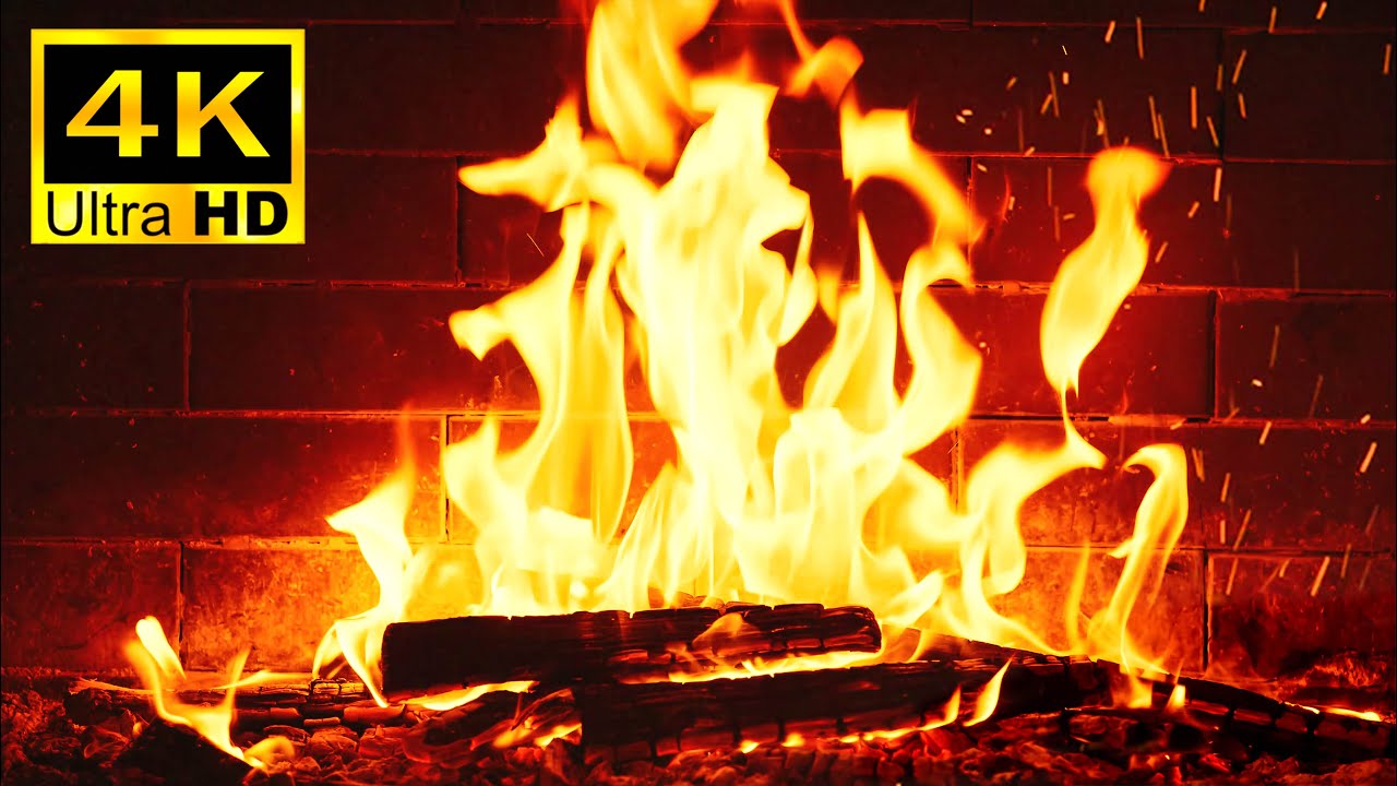 🔥 Cozy FIREPLACE 4K UHD (10 Hours). Fireplace Burning with Golden Flames & Crackling Sounds