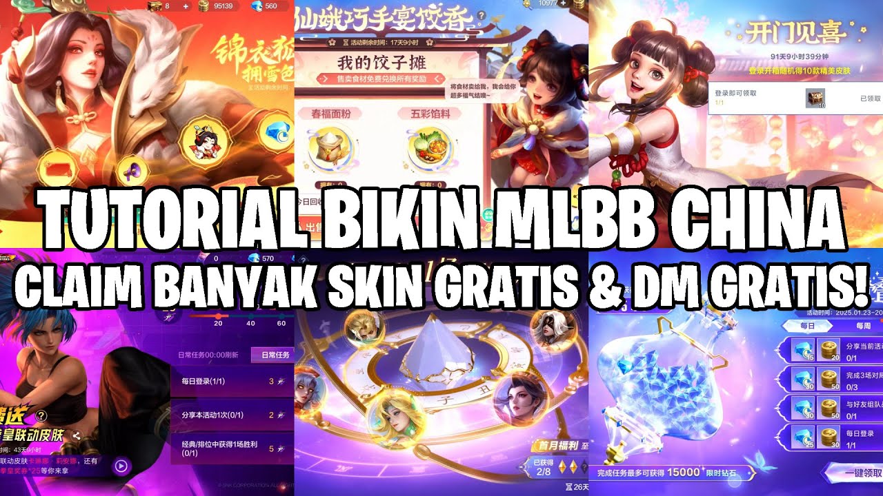 TUTORIAL LENGKAP BIKIN AKUN MLBB CHINA - CLAIM BANYAK SKIN GRATIS DAN DIAMOND GRATIS! MOBILE LEGENDS