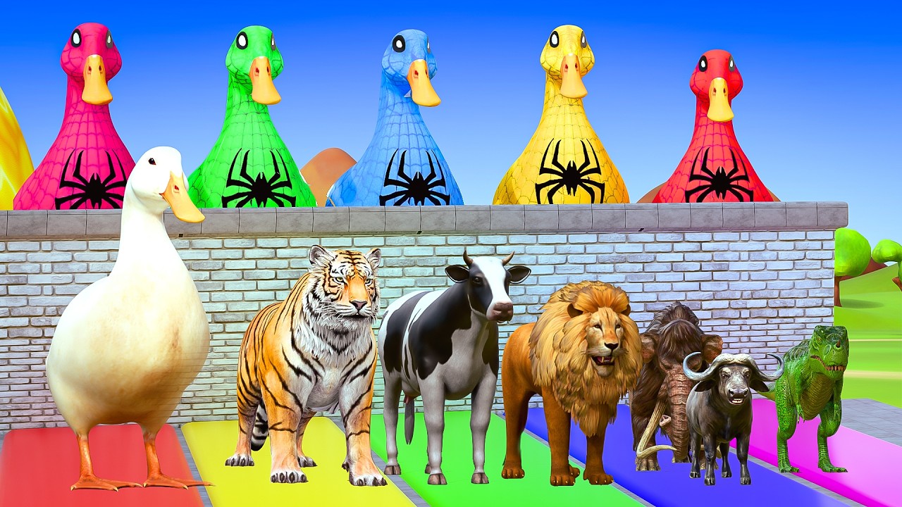 Long Slide Game with Colourful Duck Cow Tiger Gorilla Dog Elephant 3d Animal Game Funny 3d Animals