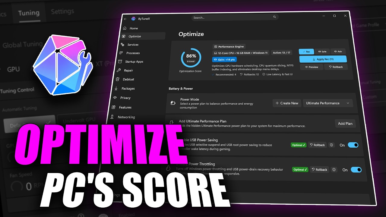 Этот инструмент повышает FPS, снижает задержку и оценивает ваш ПК (RyTuneX)