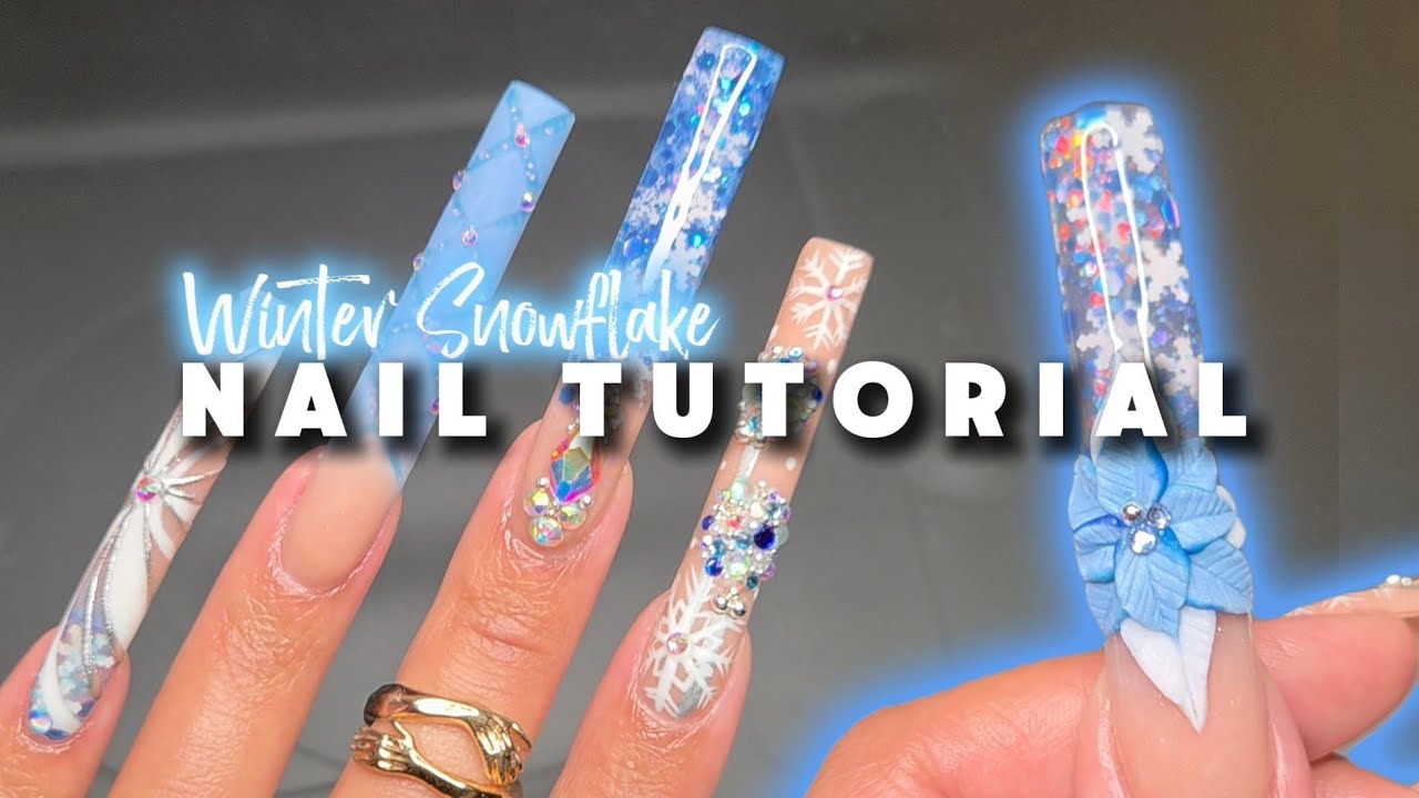 BLUE WINTER ACRYLIC NAIL TUTORIAL ❄️✨️ | HOW TO ORNAMENT NAIL & SNOWFLAKE GLITTER ACRYLIC ✨️ #nails 