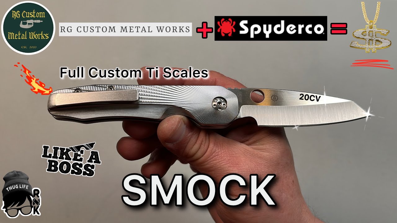 Потрясающий, элегантный, серебристый нож Spyderco Smock с титановыми накладками от RG Custom Meta...