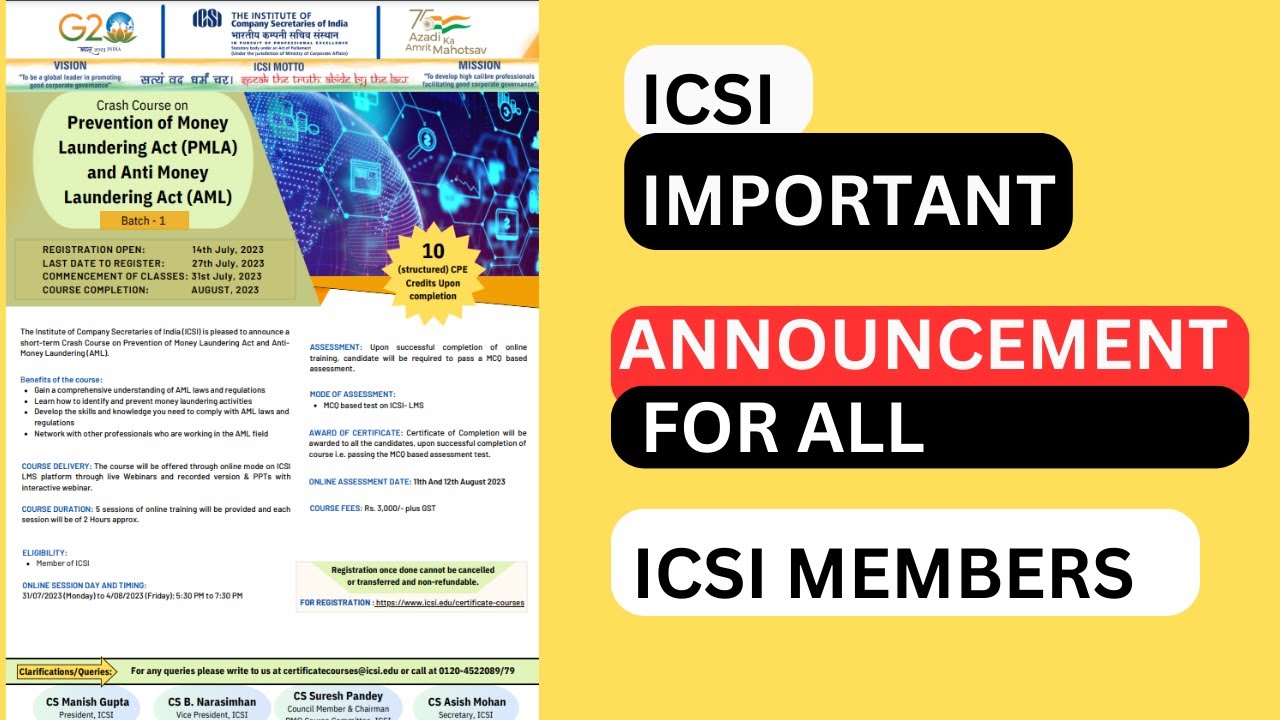 ICSI IMPORTANT ANNOUNCEMENT FOR ALL CS MEMBERS