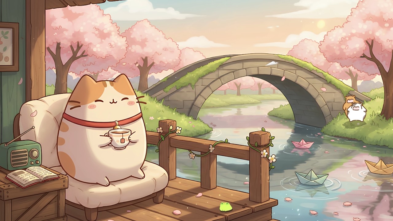 Milky's Cat Peaceful Spring Tea by the River 🌸☕ Cozy Lofi Beats for Study, Relax & Calm Days