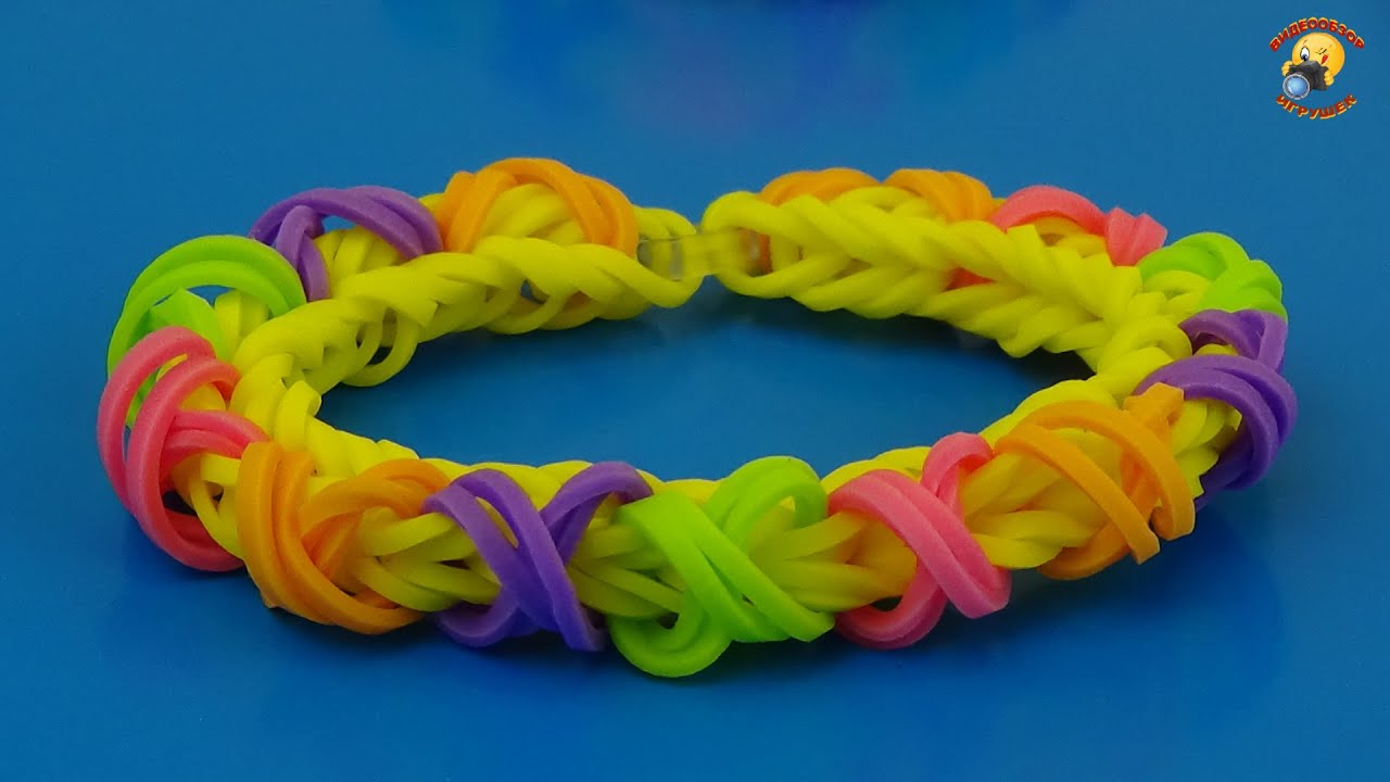 Браслет из резинок крестиками. Плетение  Rainbow Loom