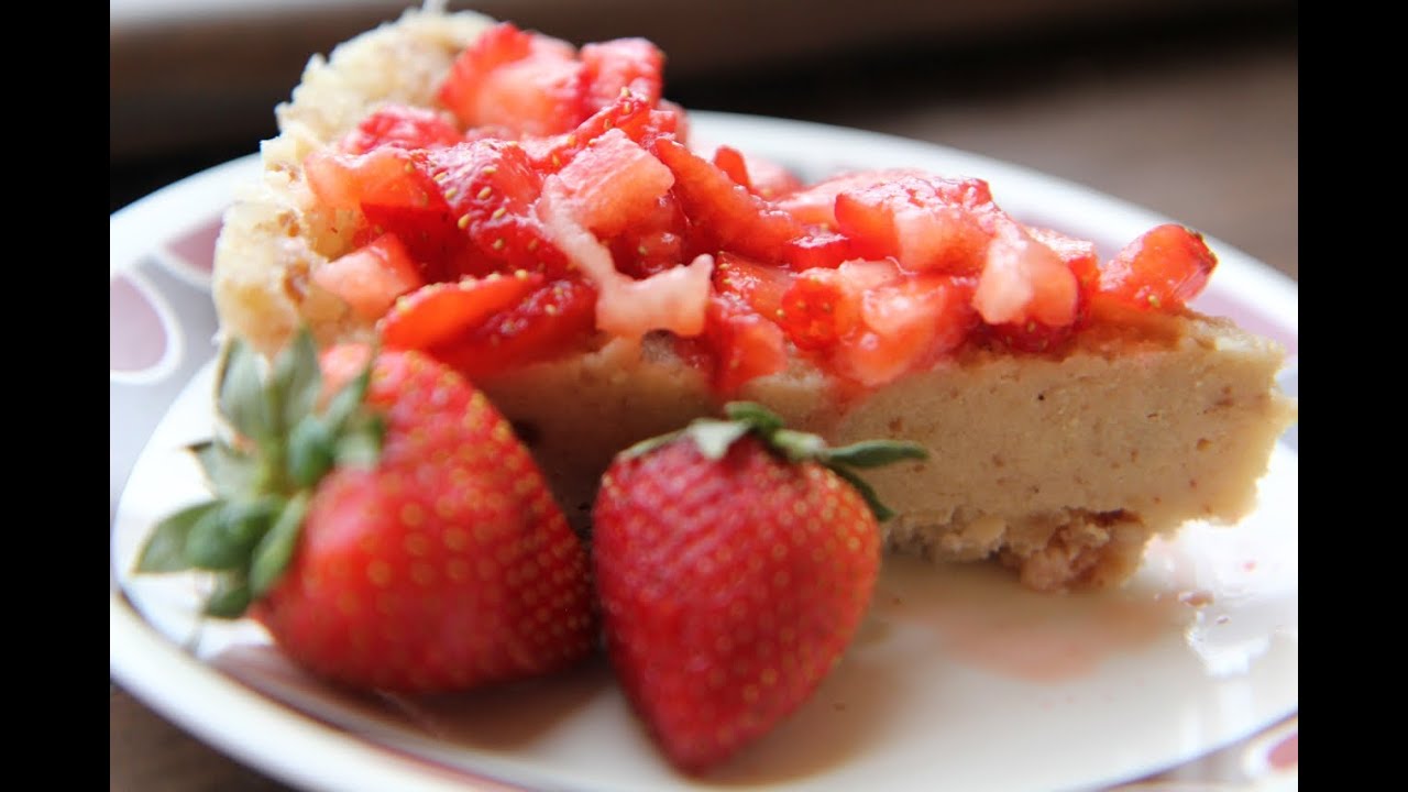 Vegan Cheesecake Recipe - Raw Strawberry Cashew Vegan Healthy Cheesecake