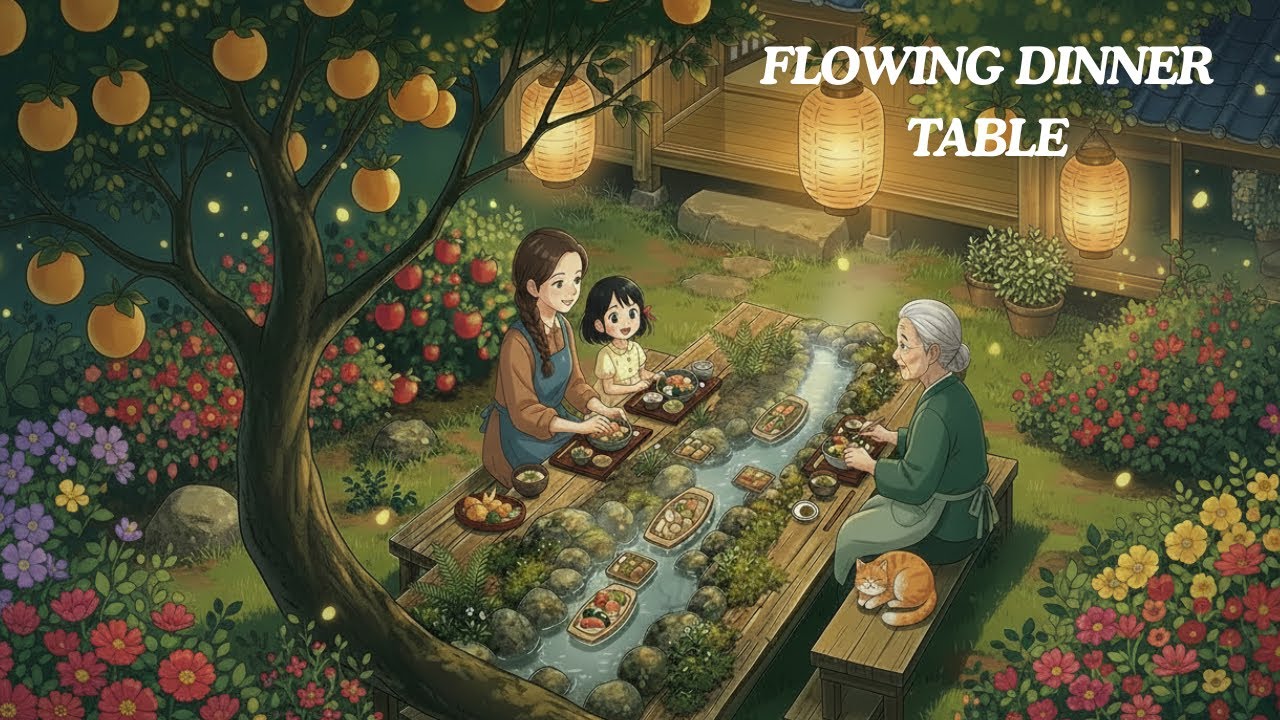 Handmaking a River Flowing Dining Table 🌊 | Cozy Garden Cooking & Lantern Dinner | Ghibli-Style ASMR