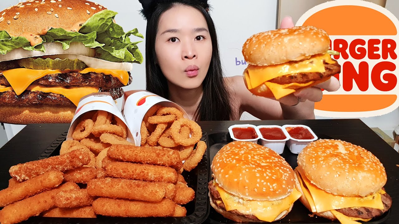 Burger King NEW Big King Cheeseburger! Mozzarella Cheese Sticks & Crispy Onion Rings - Mukbang Asmr