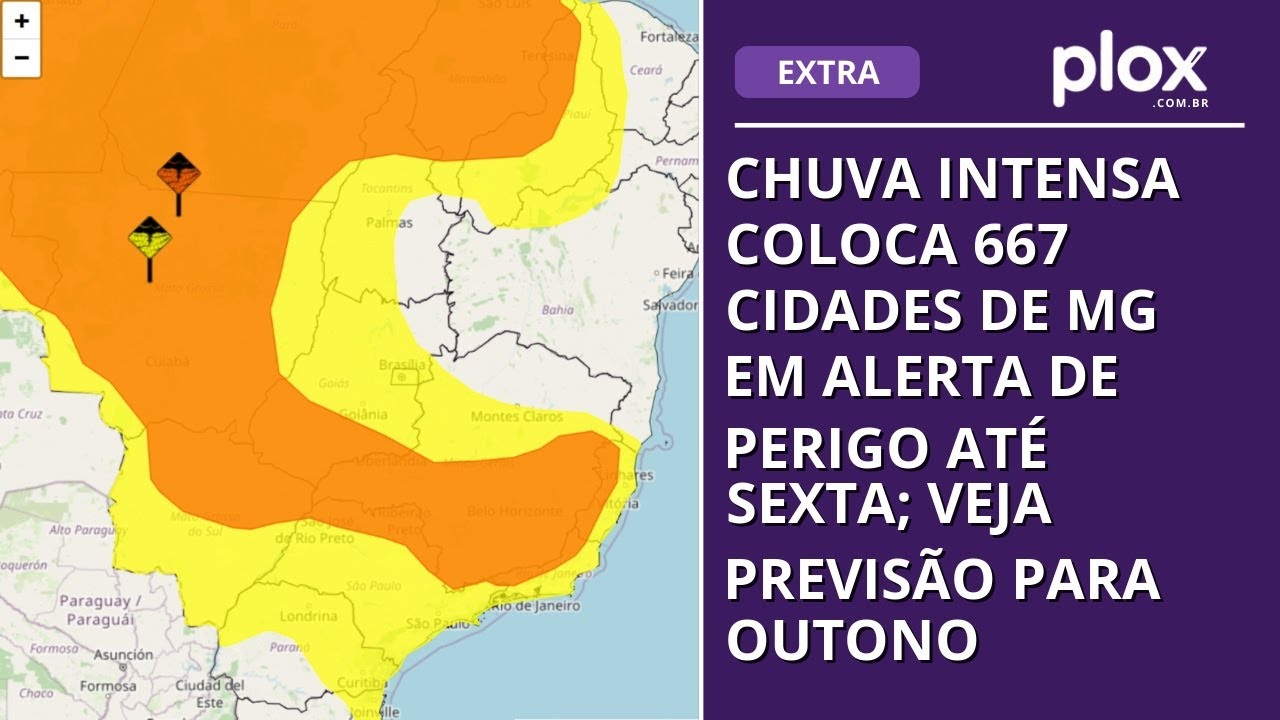 Chuva intensa coloca 667 cidades de MG em alerta de perigo até sexta; veja previsão para outono