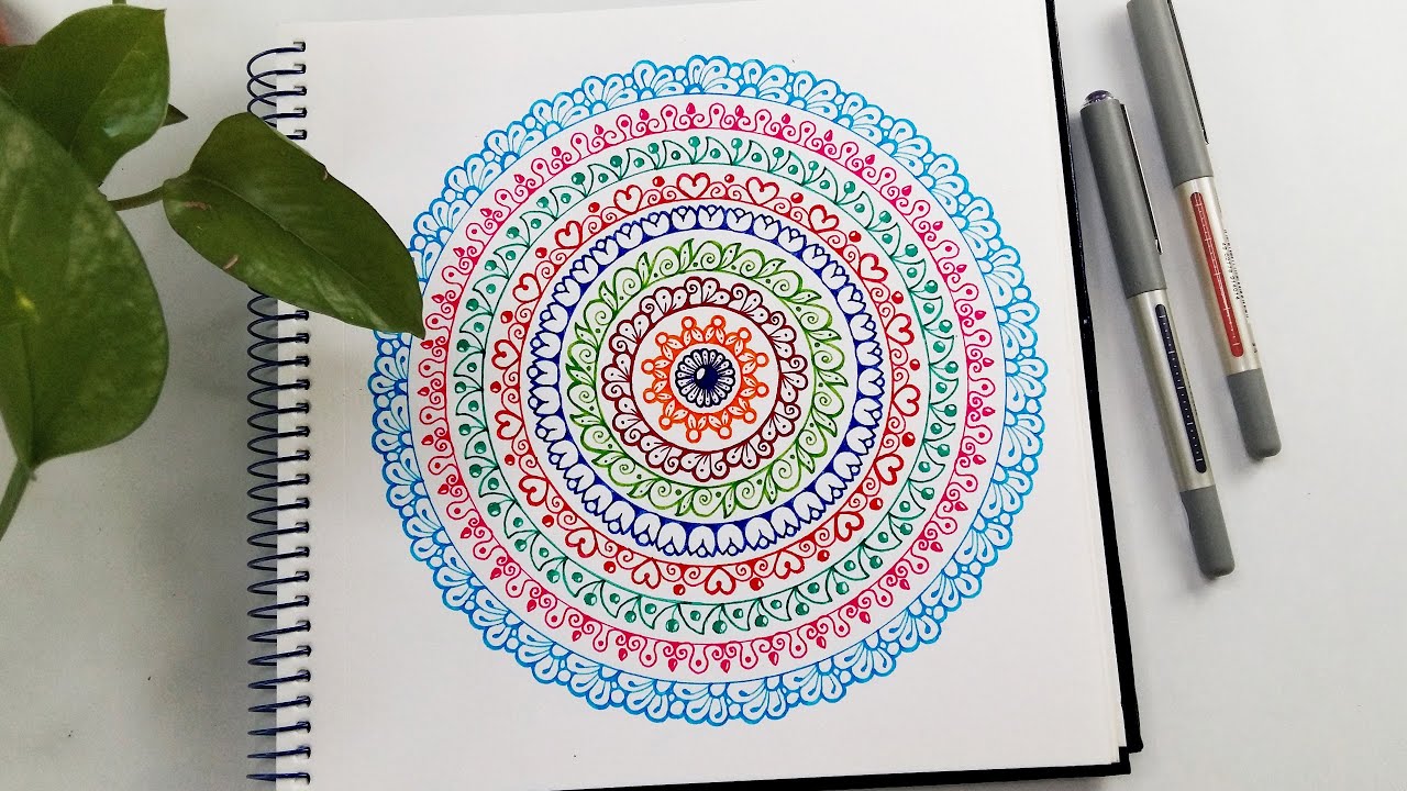 How to draw Mandala Art for beginners | Easy colorful Mandala | Doodle/Zentangle drawing