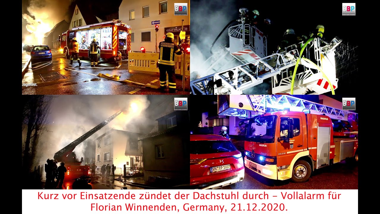 🚒[VOLLALARM]🚒 Dachstuhl zündet durch - 2. Einsatz in Brandhaus, Winnenden, Germany, 21.12.2020. #2