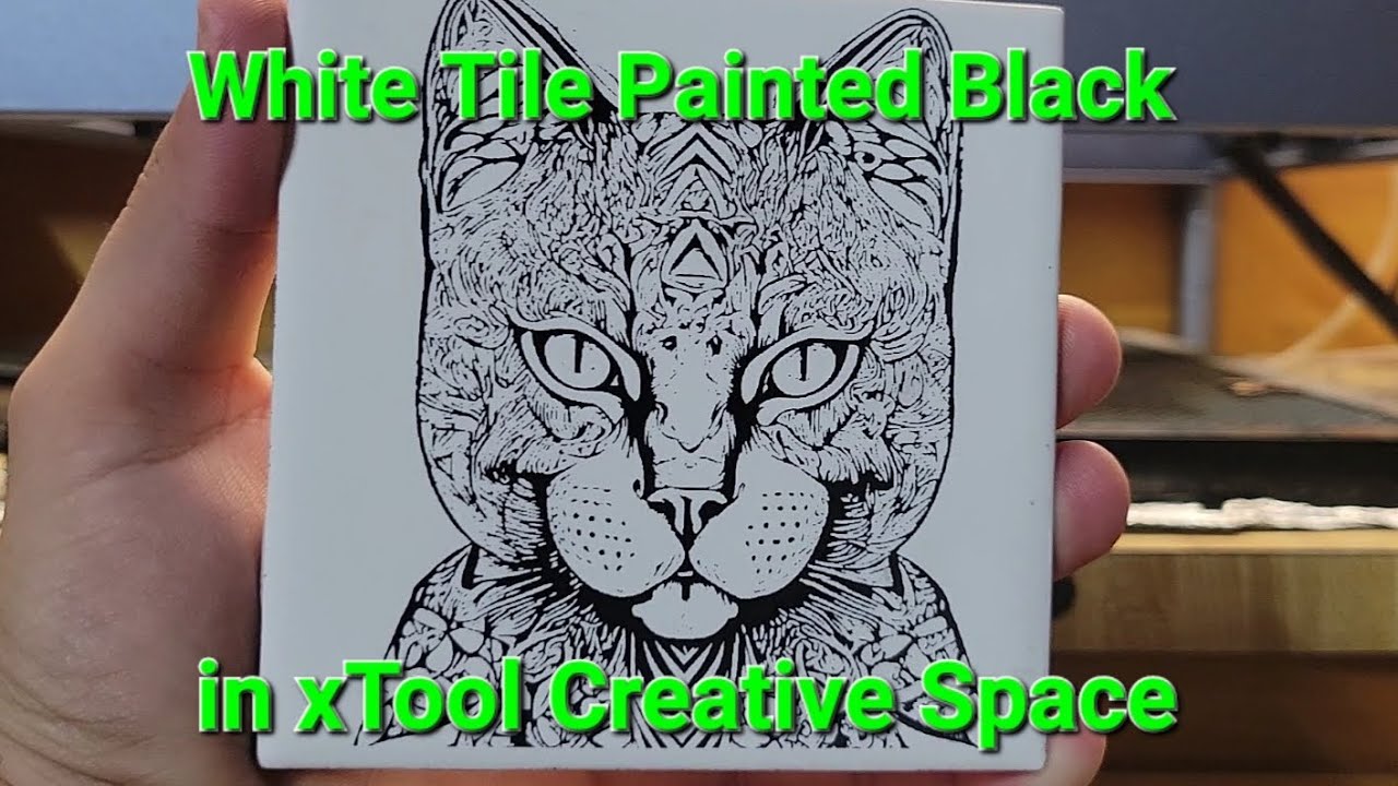 Laser engraving a cat mandala on a white ceramic tile painted black on my 10w xtool diode laser!