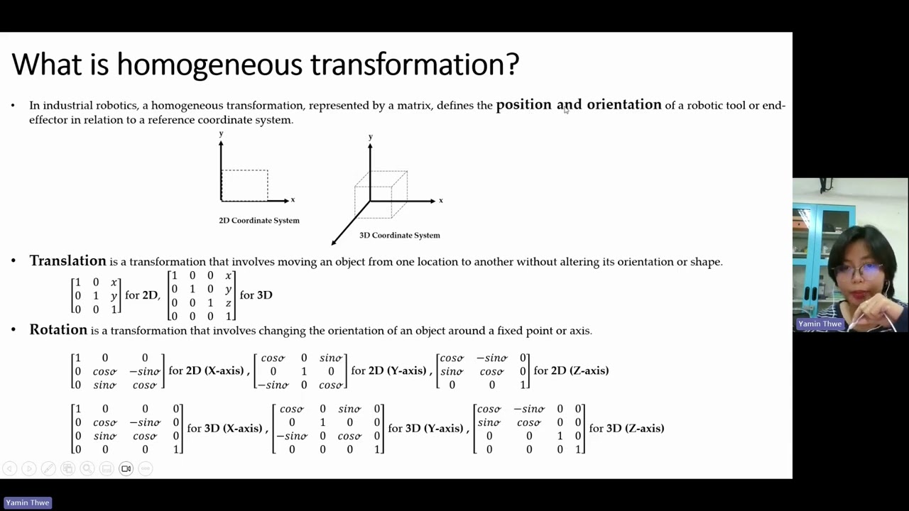 Homogeneous Transformation Matrix for Rotation and Translation