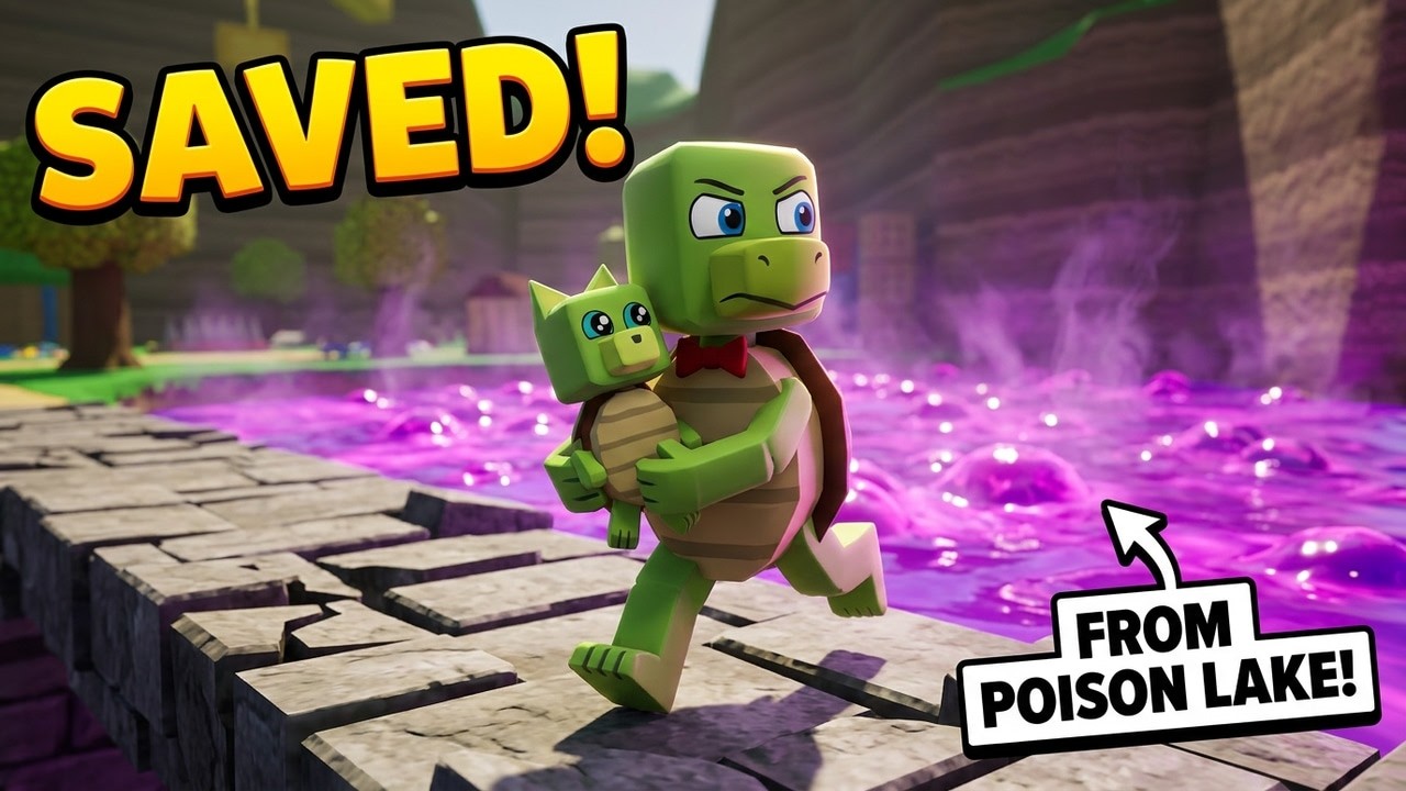 😱 Papa Turtle Saved His Baby from Danger in Super Bear Adventure Update #superbearadventure