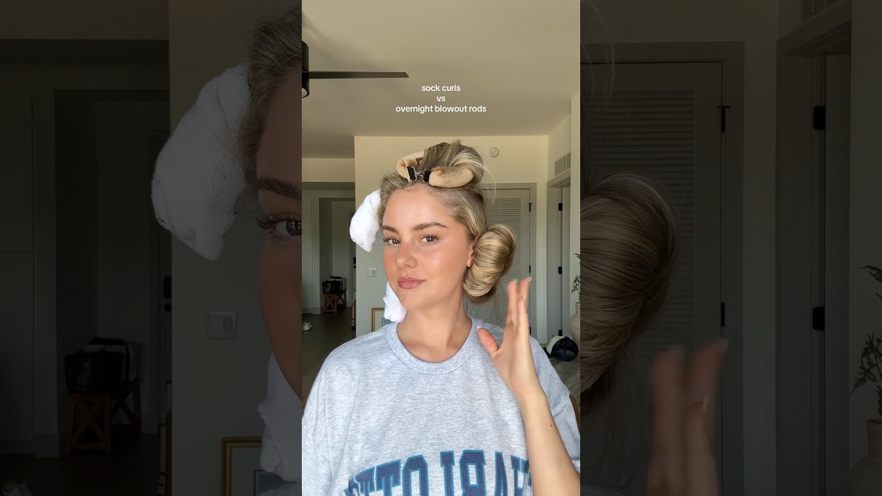 sock curls vs. overnight blowout rods🤍 which one is your favorite? #hair #sockcurls #heatlesscurls