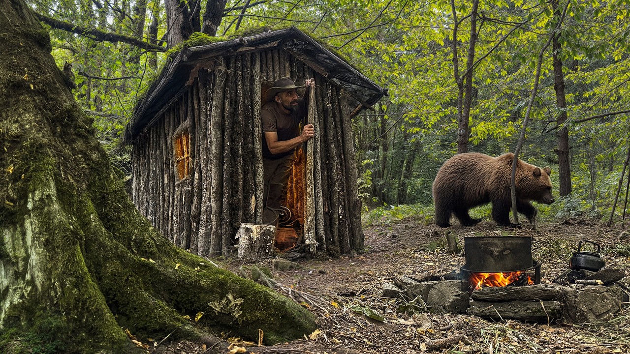 Bushcraft Cabin Build and Overnight in the Woods