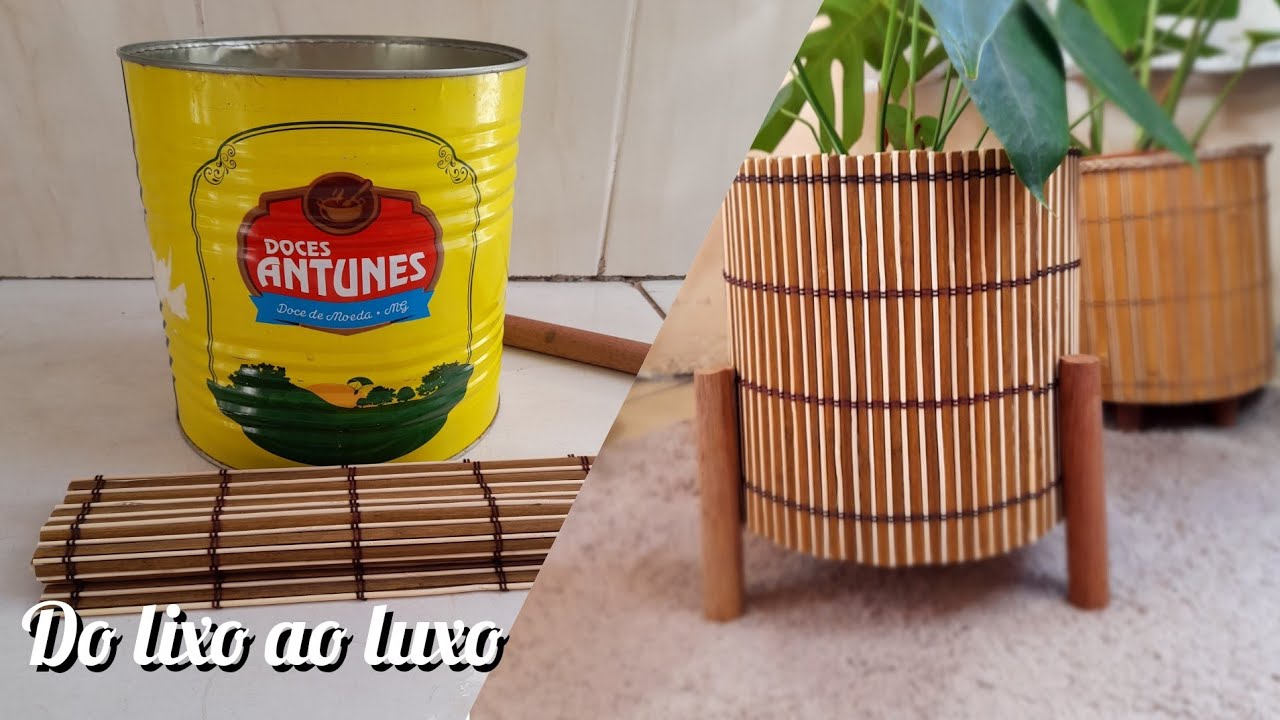Cachepot de lata com pés de madeira #2