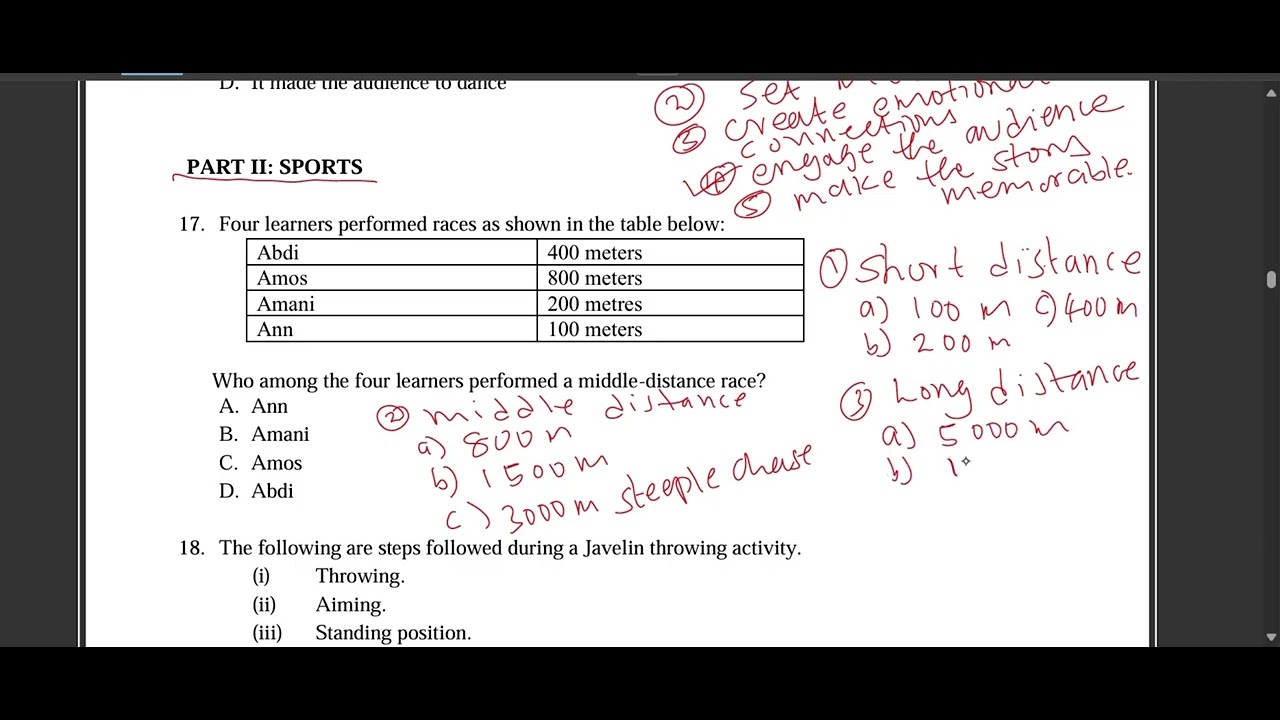 KJSEA CREATIVE ARTS AND SPORTS REVISION FOR KNEC SAMPLE PAPER QUESTIONS 16,17 & 18
