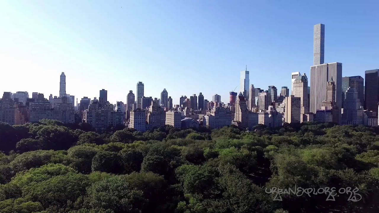 NYC Skyline from Central Park  - drone aerial fly over Manhattan New York City