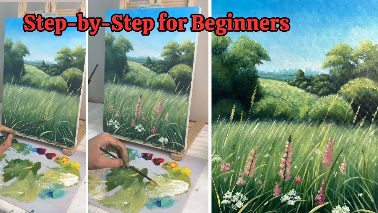 How to Paint a Serene Meadow Landscape - Acrylic Painting Tutorial for Beginners