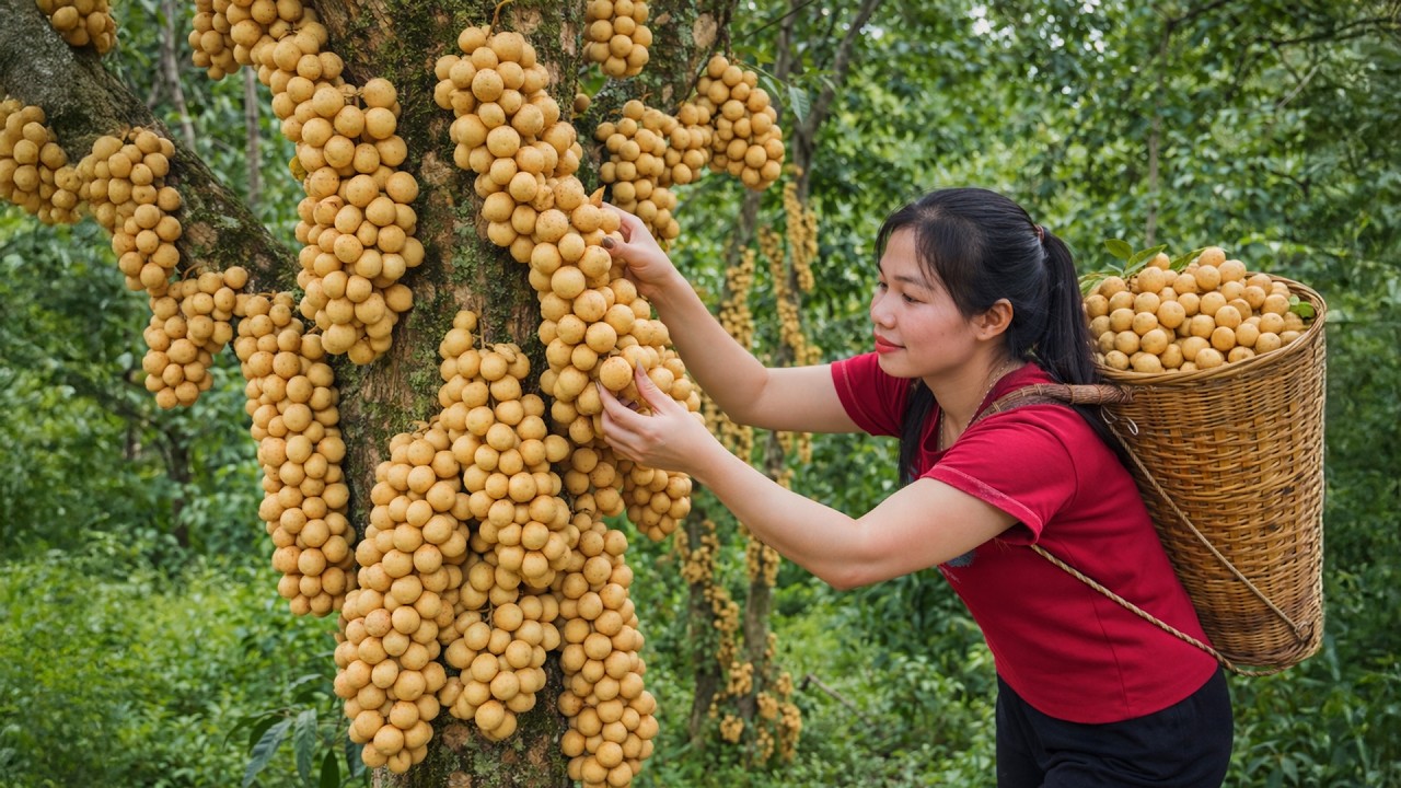 Harvesting 1000+ Fresh Langsat Fruits & Selling at the Village Market | Binh Countryside