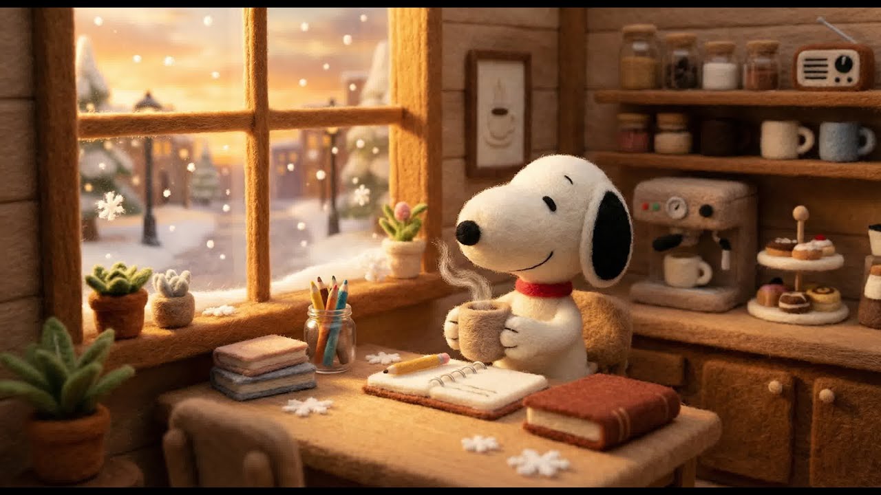 ❄️ Cozy Winter Study with Snoopy 🎧 Calm Lofi Beats for Focus, Relax & Late Night Work 🌙☕️
